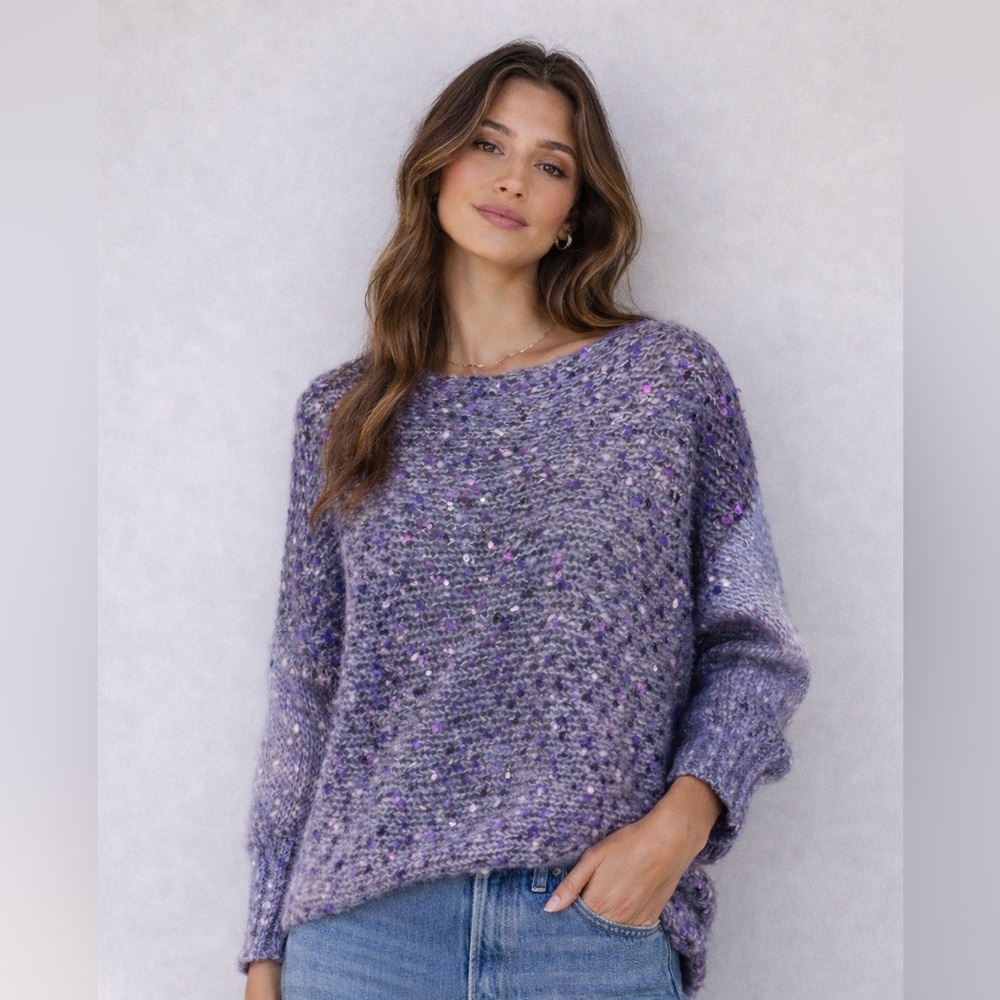Hand Knitted Purple Sequins Sweater size small